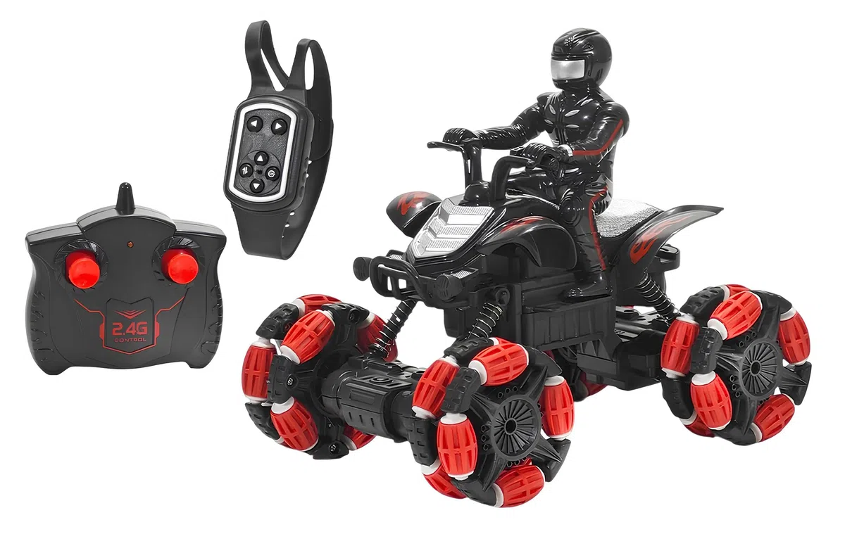 Quad Radiocomandato con Pilota con Luci Giocattolo Acrobatico Drift 360° Spinning Action Telecomandato ATV Quadbike con Doppio Telecomando Macchina Telecomandata 4x4 Cross Super Quad Esterni e Interni