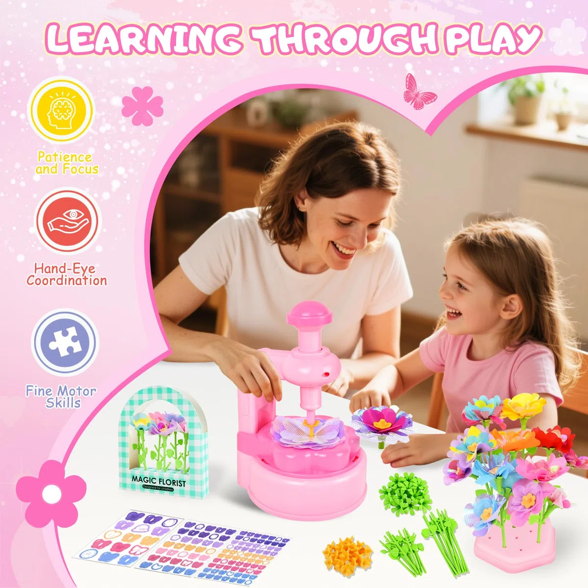 FORMIZON Kit Lavoretti Creativi per Bambini, DIY Kit Composizione Bouquet Giochi Bambina 4 5 6 7 8 9 10 11 12 + Anni Femmina, Creativo Bambine Laboratorio dei Fiori Bouquet per Ragazze 4+