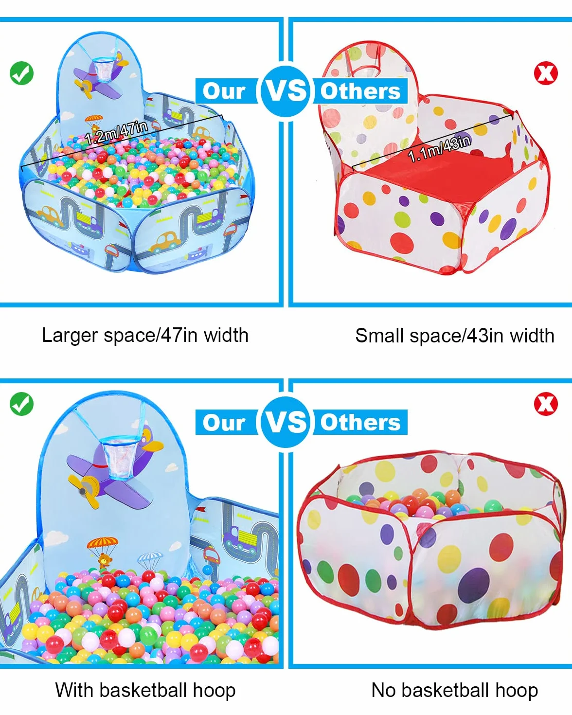 MAIKEHIGH Piscina di Palline per Bambini, Piscinetta da Gioco Pieghevole Pop-up con Cerchio da Basket, Regalo per Ragazzi Ragazze Regalo di Natale (Palline Non Incluse)