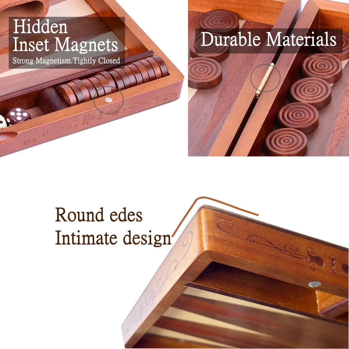 Syrace Set di Backgammon in Legno - Classico Gioco da Tavolo con Custodia da 15,7", Dimensioni Grandi, Pezzi Checker per Adulti e Bambini