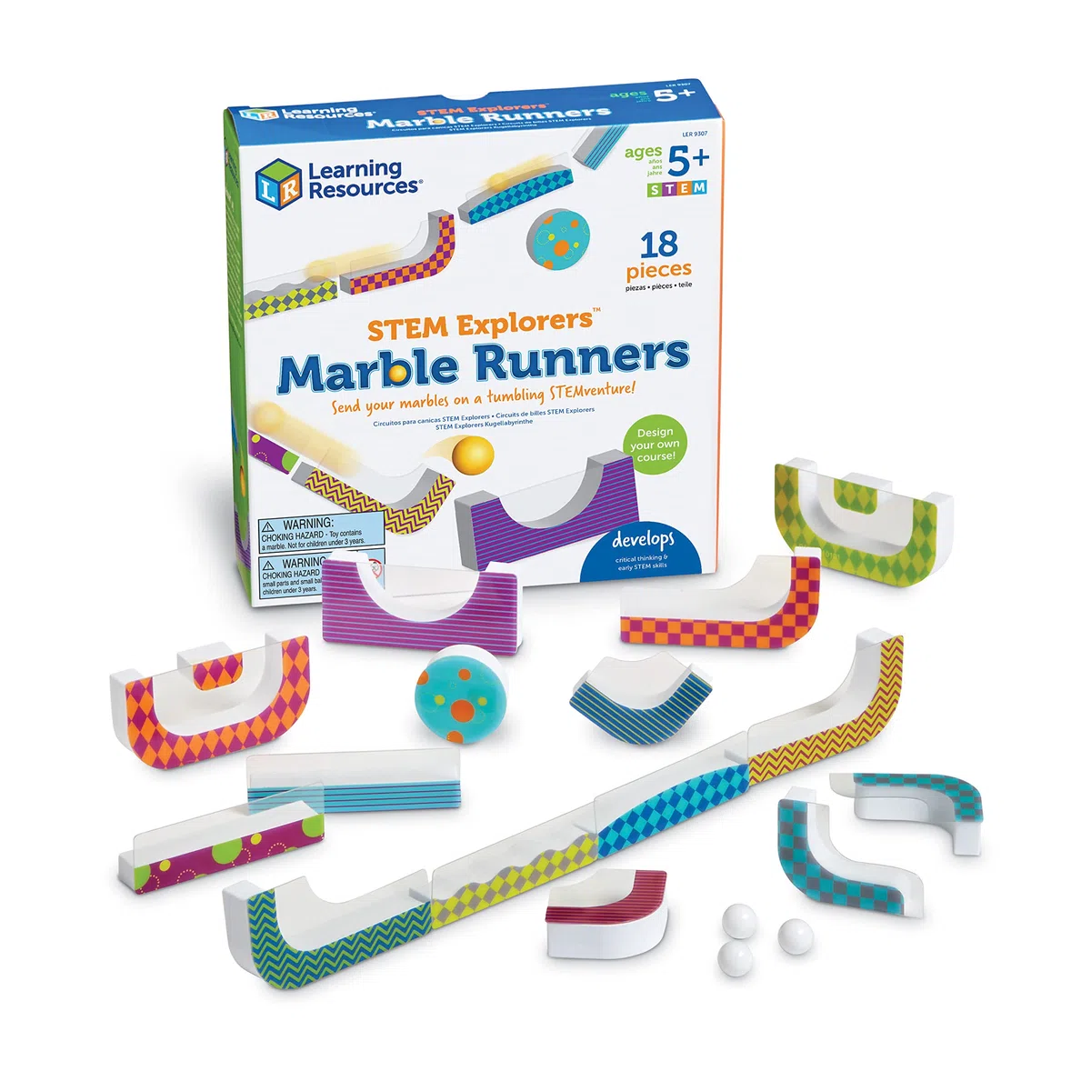 Learning Resources Binari per Biglie STEM Explorers, Gioco di apprendimento STEM, Costruzione di binari per le biglie per i 5 anni, Segmenti applicabili a pareti e vetri, Dai 5 anni in avanti