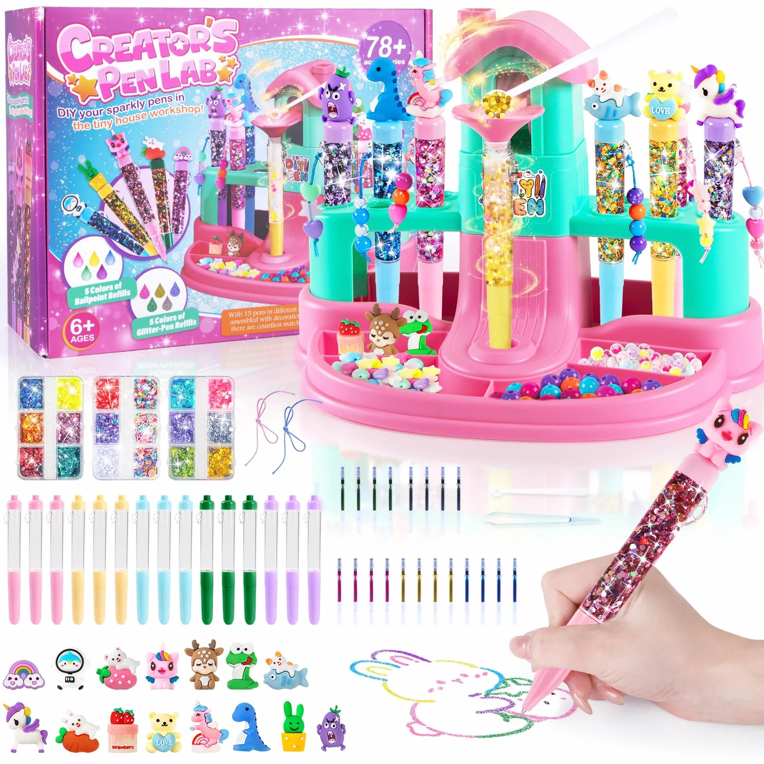 Kazzley 78+ PCS Fabbrica di Penne a Forma di Casa, Arti e Mestieri per Ragazze 6 7 8 9 10 12 anni, Kit di Creazione di Penne Personalizzabili, Giocattoli Regalo per Bambini e Ragazze in Comunione e