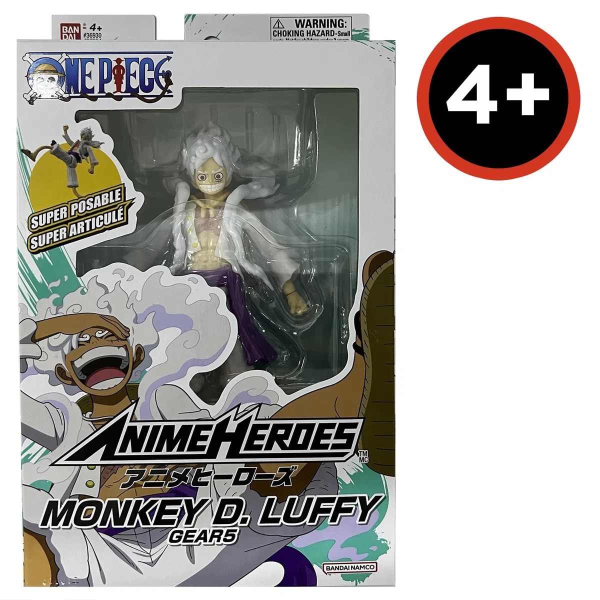 BANDAI – Anime Heroes – One Piece – Action figure 17 cm Monkey D. Rufy Gear 5 – Licenza ufficiale One Piece – Action figure snodata Luffy – Giocattolo per bambini dai 4 anni in su – 37054