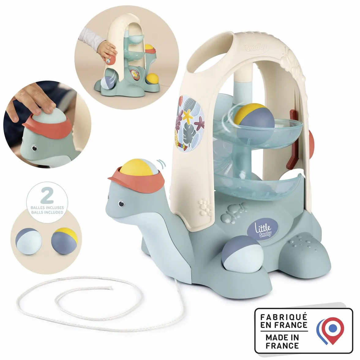 Little Smoby - Tartaruga a Sfera - 2 in 1 - Pista a Sfera, Giocattolo da Trainare - Prima Infanzia - dai 12 Mesi - Prodotto in Francia
