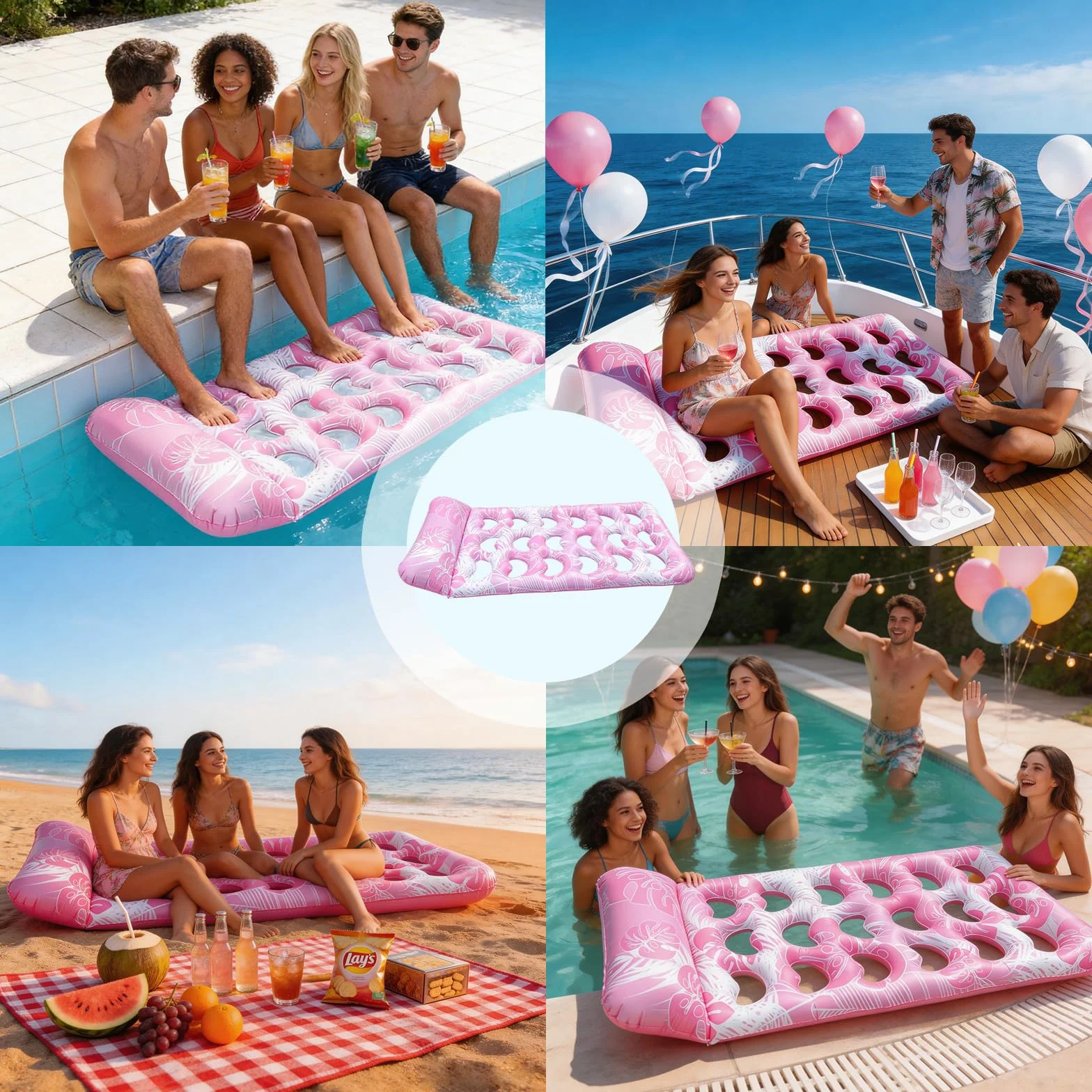 Gonfiabile per piscina – Materasso gonfiabile ad aria piscina rosa tappetino galleggiante con poggiatesta per adulti, materasso ad aria per piscina, lago e spiaggia