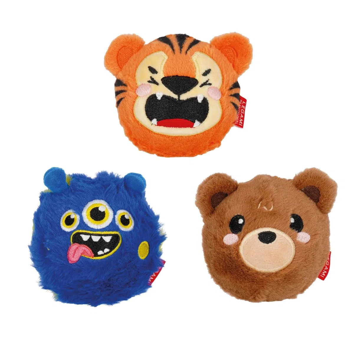LEGAMI Bouncing Gang – Set di 3 flummis (tiger, mostro, orso), divertenti palline per saltare con facce di animali, regalo perfetto per compleanno dei bambini e piccolo regalo