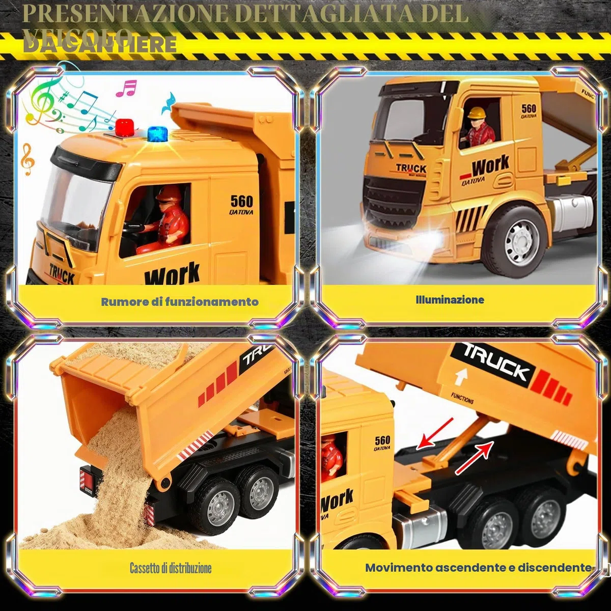 Escavatore Radiocomandato e Camion Ribaltabile Telecomandato, 2 RC Veicoli da Costruzione con Segnali Stradali, Barriere, Pietre Simulate, Luci e Rumori, Regalo di Compleanno per Bambini 6 Anni