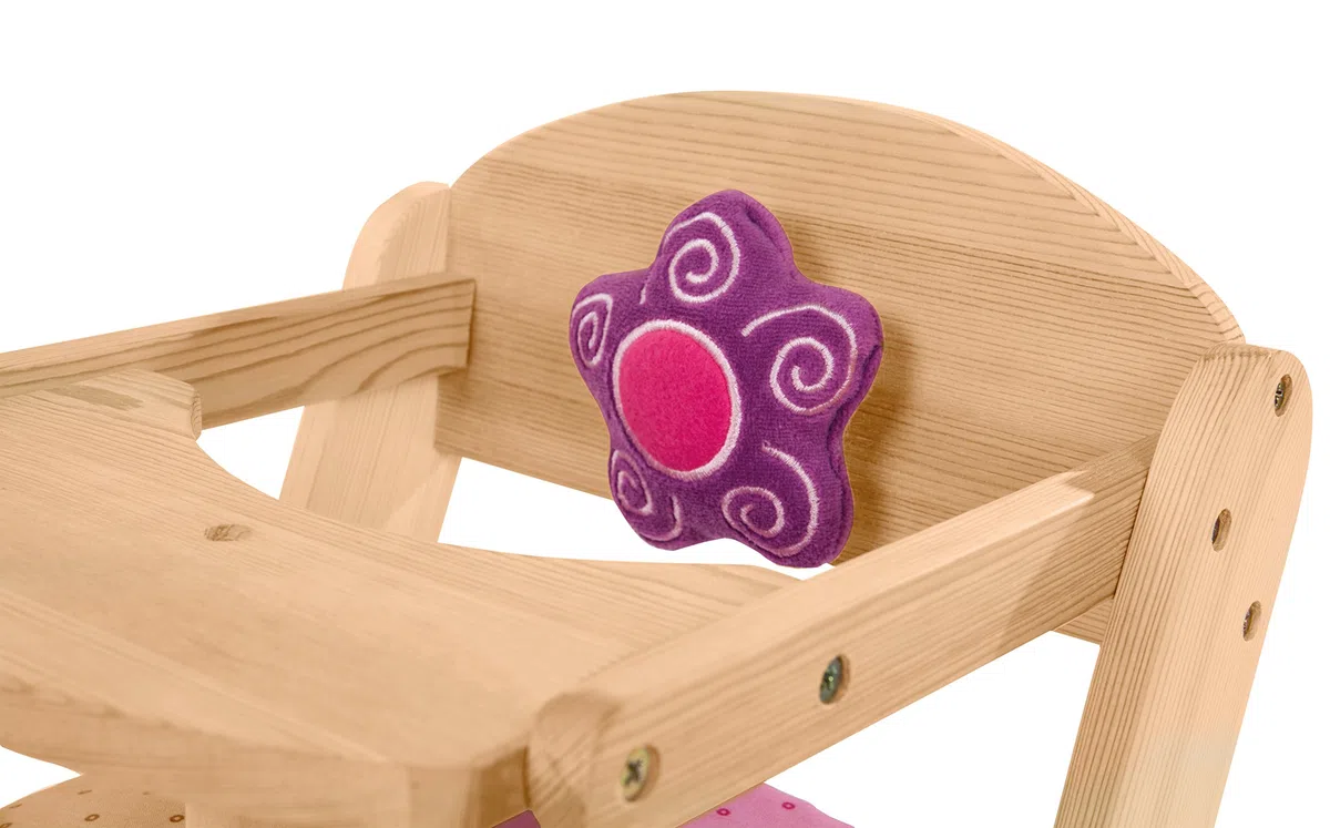 roba Seggiolone per Bambole Happy Fee, con Fiore, Legno Naturale, Cuscino Rosa