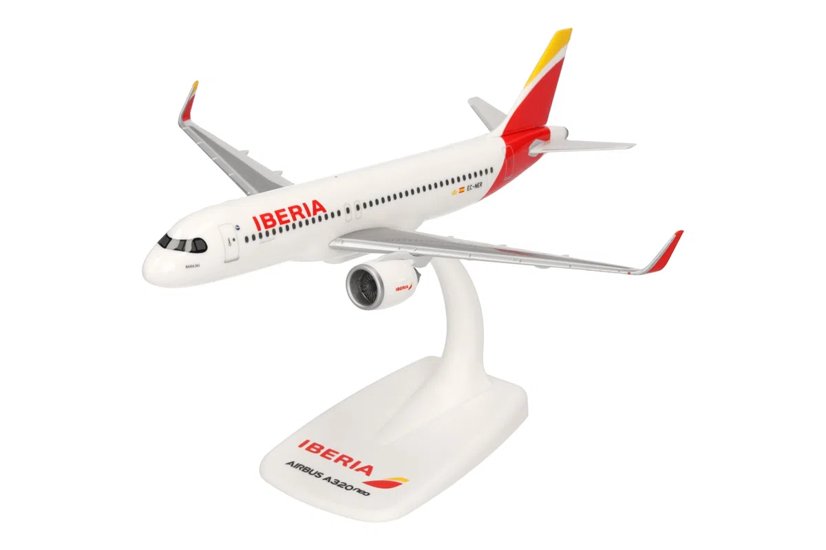Herpa modello di aereo Iberia Airbus A320 neo – EC-NER "Barajas", in scala 1:200 - Snap-Fit, pezzo da collezione, miniatura deco, statuetta con supporto in plastica