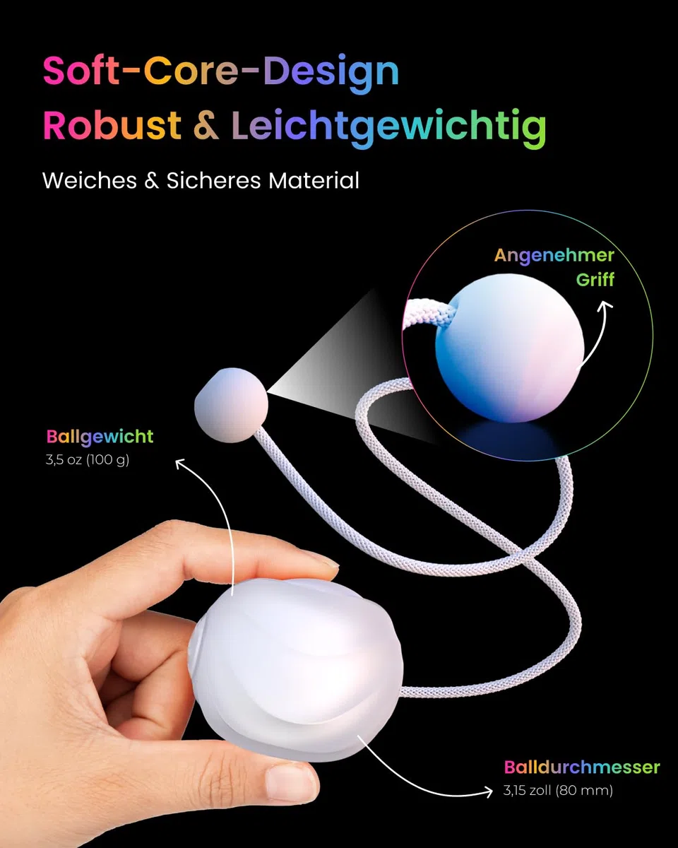 LED-Poi-Bälle – 9 Modalità di Illuminazione con Luce Arcobaleno & Respirante, Palle da Giocoleria Luminose per Bambini & Principianti – Giocattolo Luminoso USB Ricaricabile per Giochi