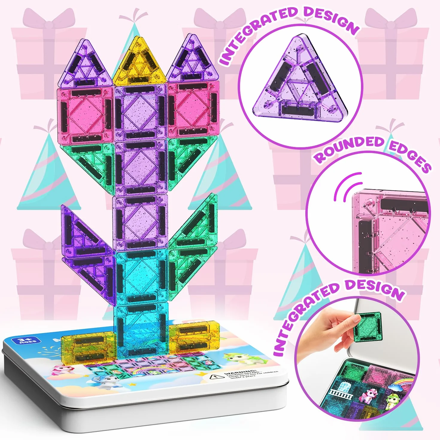 ACELIFE Blocchi da costruzione magnetici 60 pezzi, mini giocattoli magnetici per bambini, set da viaggio Montessori, set da viaggio giocattolo portatile STEM, piastrelle magnetiche per ragazzi e