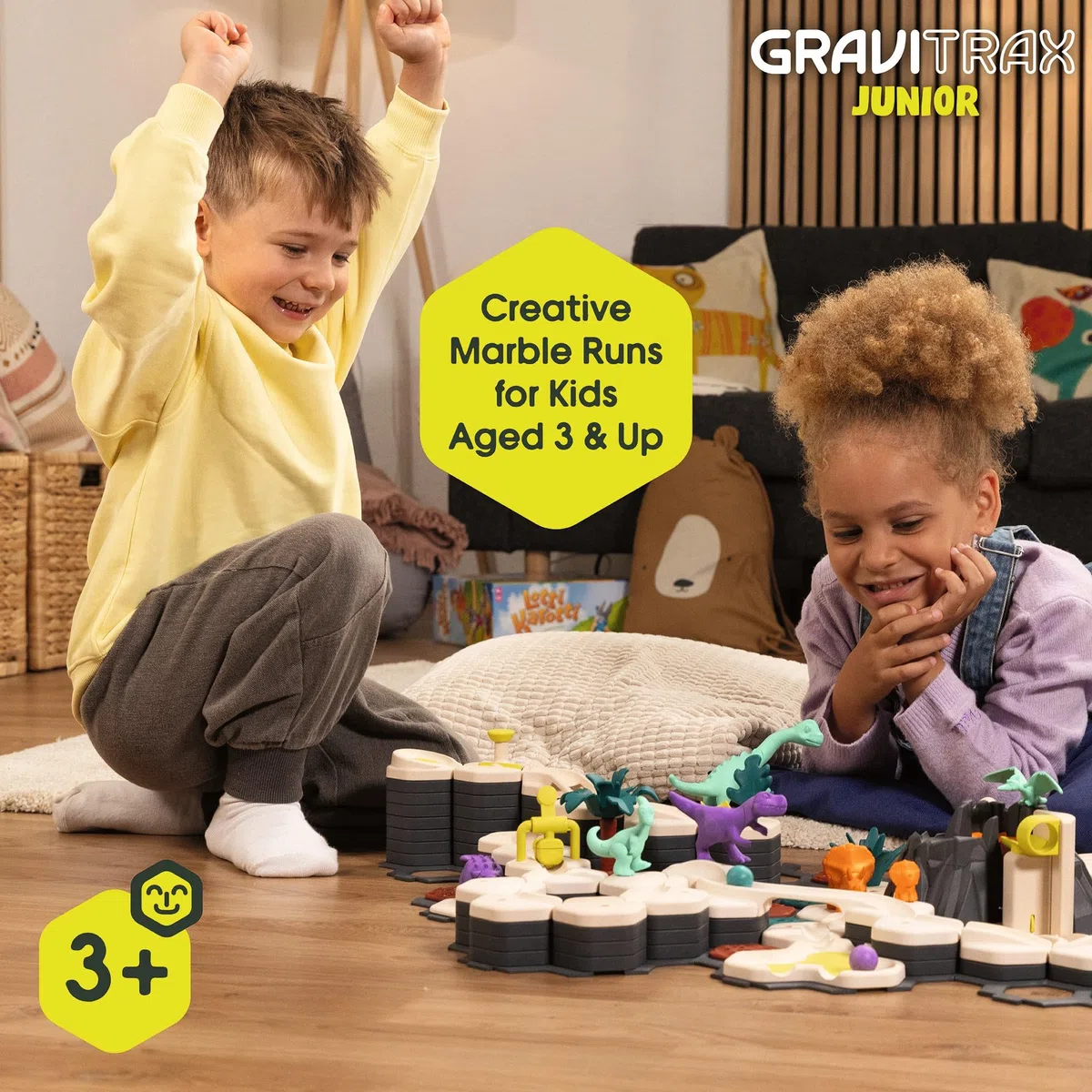 Ravensburger - GraviTrax Junior Dino Starter-Set, Pista biglie 59 pezzi, Rompicapo bambini, Giochi bambini 3 anni e più, Gioco Interattivo ed Educativo STEM, Compatibile con tutti i GraviTrax