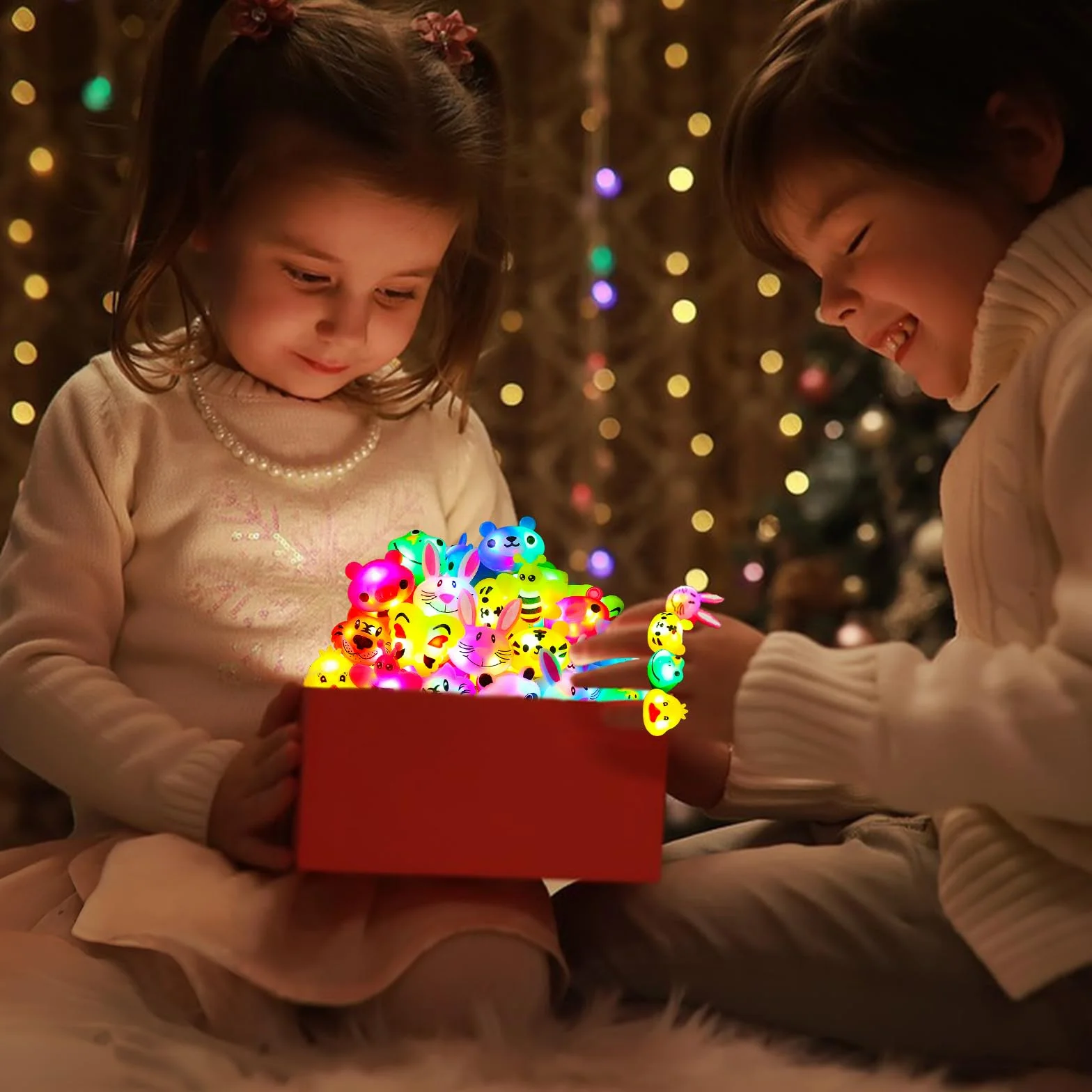 SCIONE 40 pezzi Anelli luminosi a LED Riempitivi lampeggianti per bambini Animale carino Light Up Giocattoli per ragazzi ragazze Premi in classe Bomboniere per feste