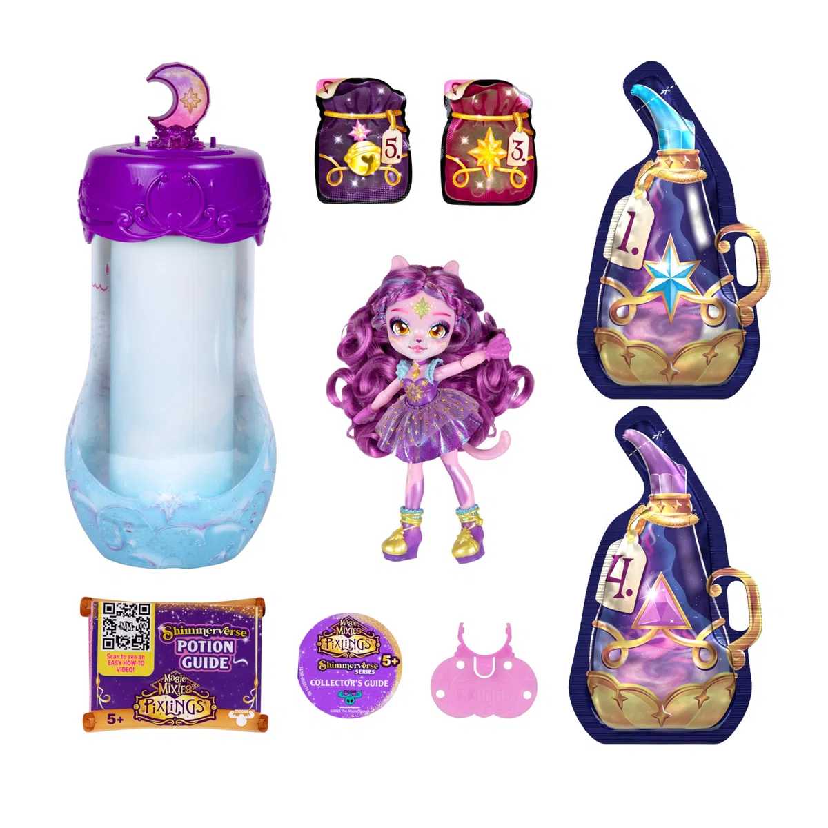 Magic Mixies Pixlings Ora con la rivelazione di luccichio Catlyn, il Pixling dei gatti Imposta una pozione magica e rivela magicamente una bellissima bambola Pixling in una bottiglia di pozione magica