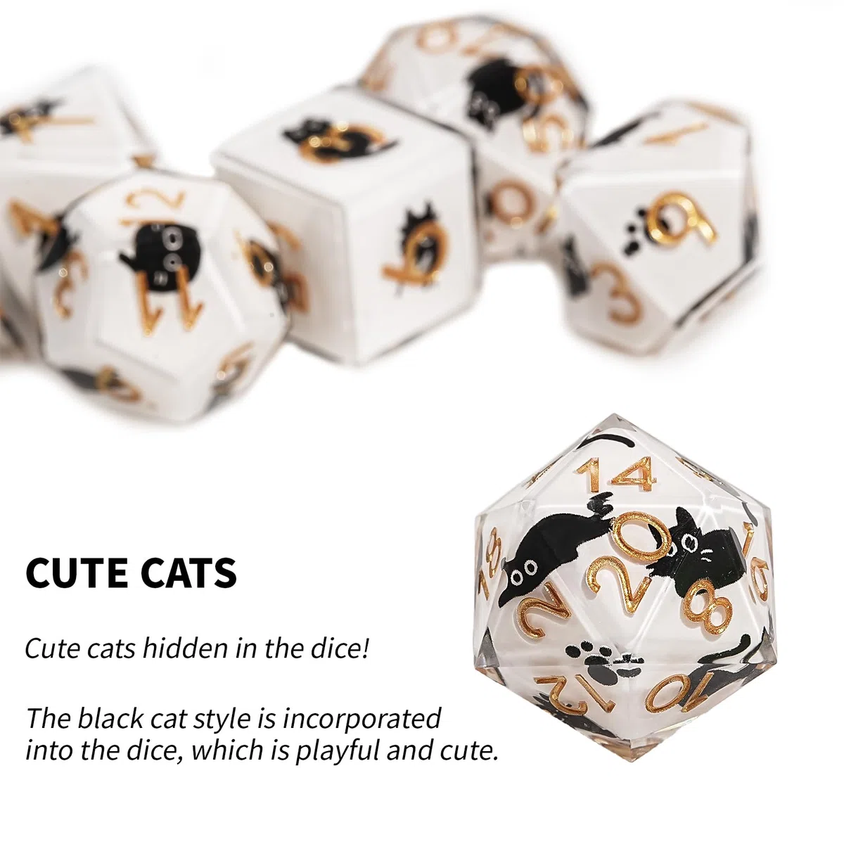 DND - Set di 7 dadi in resina poliedrici, a forma di gatto, con bordo affilato, in resina poliedrica, con confezione regalo, per giochi di ruolo e giochi di ruolo DND MTG