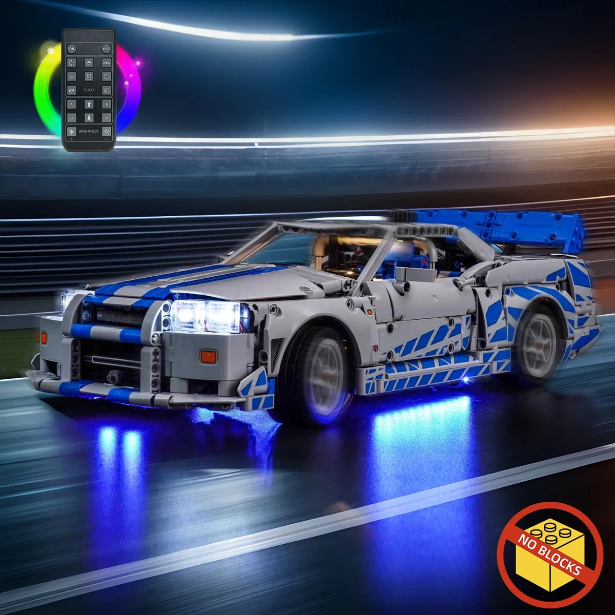 Kit di illuminazione telecomando compatibile con Lego 42210 2 Fast 2 Furious Nissan Skyline GT-R (R34) Car (non modello), kit di illuminazione LED compatibile con Lego 2 Fast 2 Furious Nissan Skyline