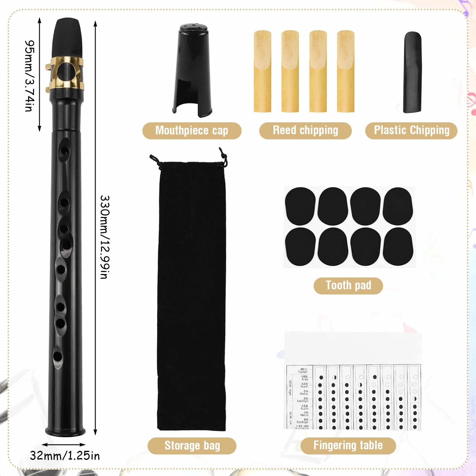 Mini Saxophon Spielbar Tragbares Instrumente Taschensaxophon Schwarz Pocket Saxophone Kit mit Saxophon Blätter Mundstück Tragetasche Zahnpolster Grifftabelle für Erwachsene Kinder Anfänger