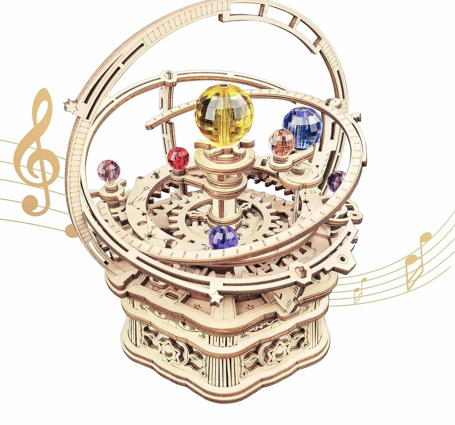 Robotime Puzzle 3D in Legno - Notte Stellata Scatola Musicale, Fai-da-Te Kit Modello Meccanico, Anello Meridiano Astronomico Girevole con La Musica