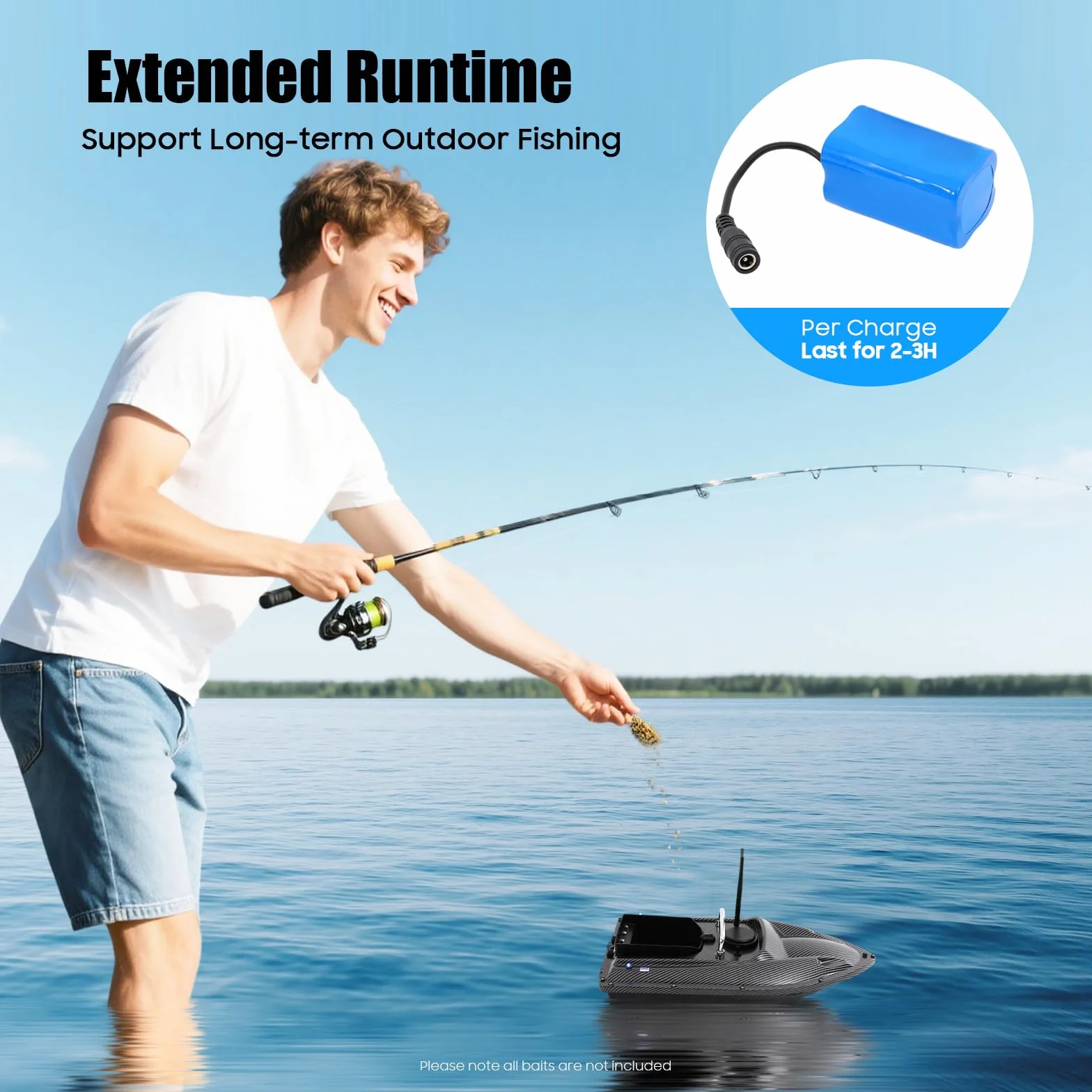 Barca per esche da pesca da 500 m, con luci LED, in acciaio inox ABS, posizionamento con luce notturna, barca per esche da pesca, barca da pesca con telecomando, per lanciare in fiumi, laghi o acque