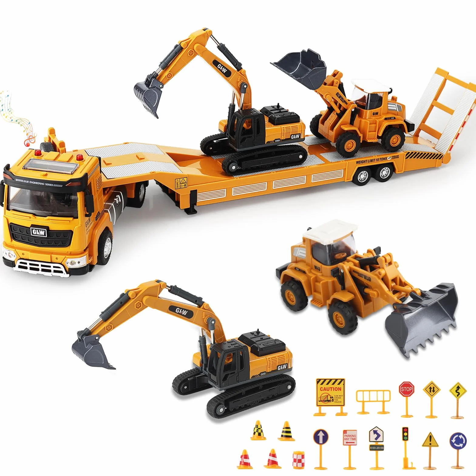 UCAMP Camion Macchinine Giocattolo Trasportatore con Suoni e Luci, 1:40 Costruzioni Giocattolo con Escavatore Ruspa, Macchina Trucks Regalo per Bambino Ragazze Ragazzi 2 3 4 5 6 7 Anni
