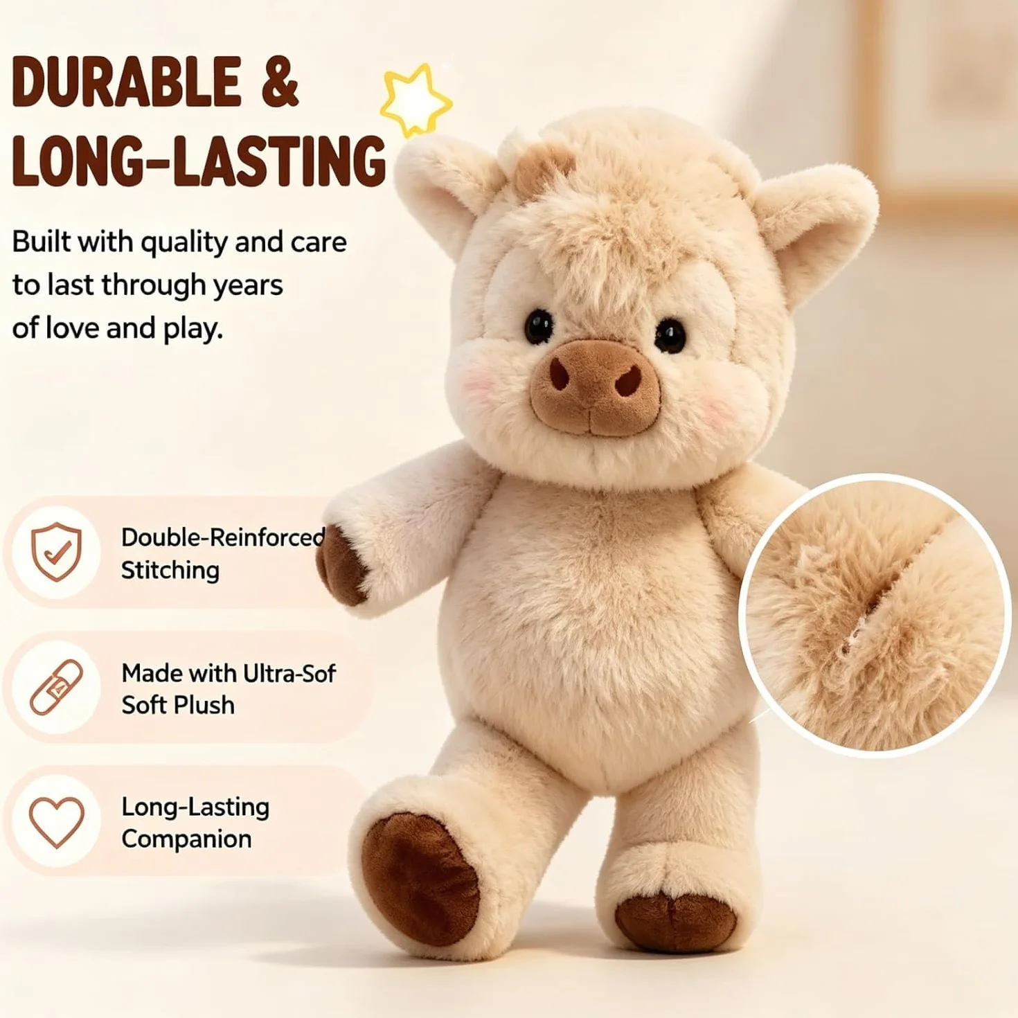 Peluche Mucca Che Corre. 45cm Morbido Soffice con Zampe Mobili, Giocattolo Interattivo Antistress, Bambola Cartone Animato, Cuscino Decorazione Casa per Uomini Donne Bambini Ragazzi（Rosa）