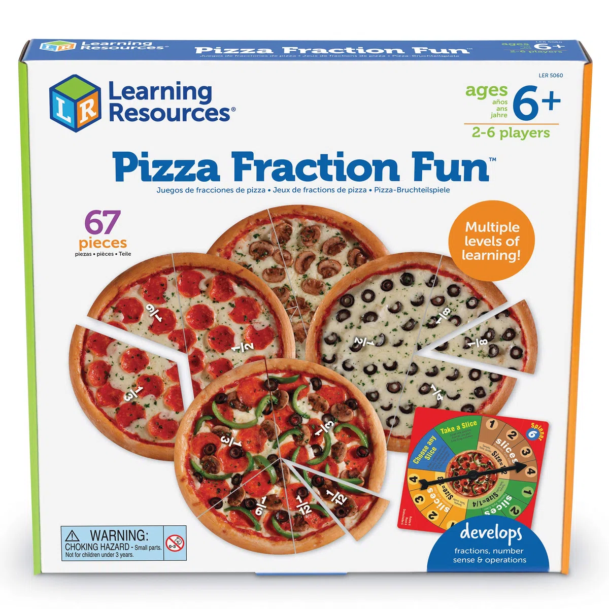 Learning Resources Gioco Frazioni di Pizza, dai 6 Anni, Apprendimento Matematica, Addizione e Sottrazione Frazioni, Gioco Educativo Divertente