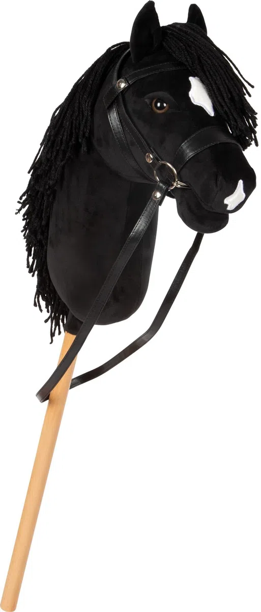 small foot Hobby Horse nero "Eddie", cavalluccio con bastone in legno rimovibile e chioma acconciabile, con capezza, lunghina e briglia, per bambini dai 3 anni, 12716