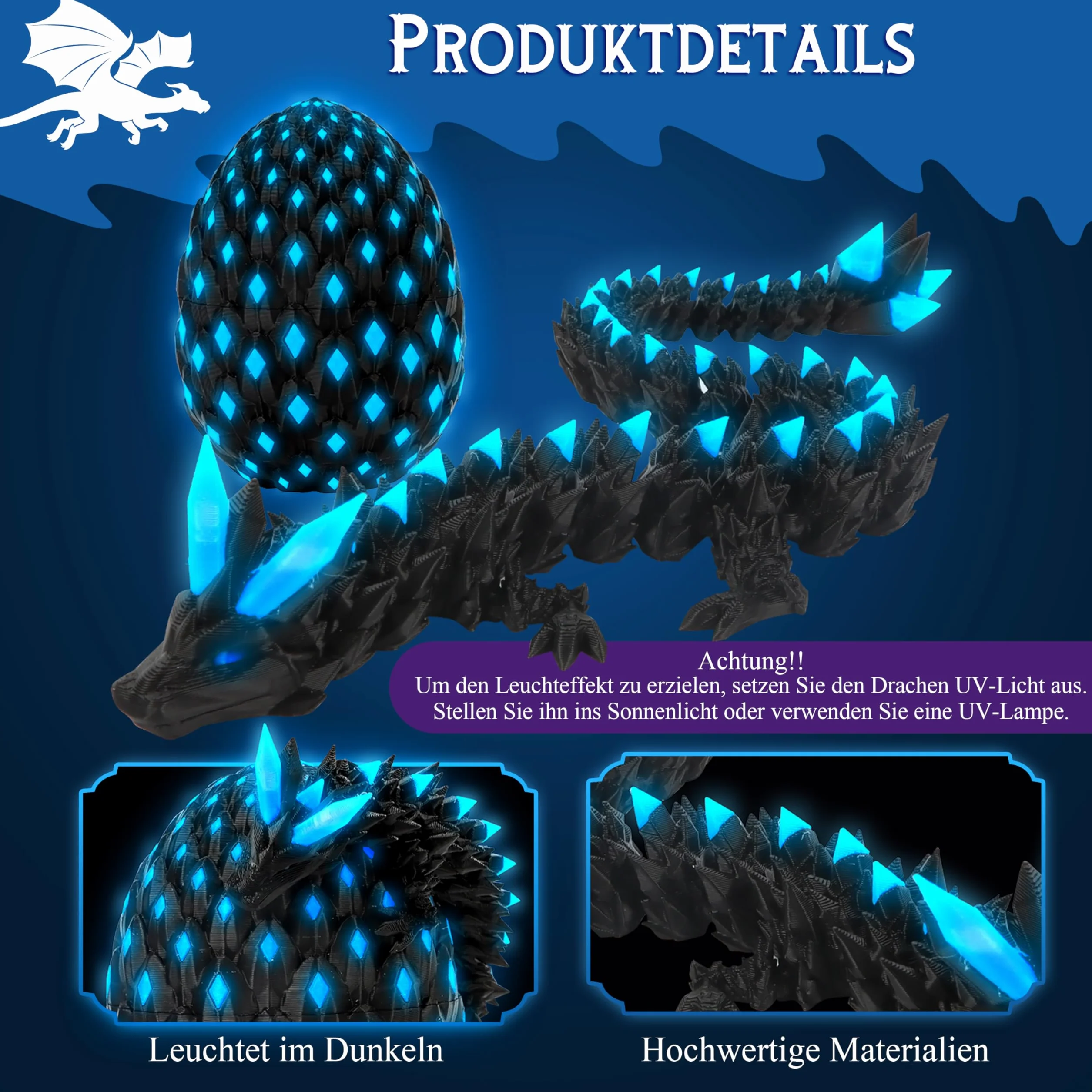 JONRRYIN Uovo Di Drago Stampato in 3D, Drago in Uovo Fluorescente, Giocattolo di Drago, Realistico Drago Giocattolo, Drago Articolato e Giunti Flessibili, Giocattoli da Scrivania