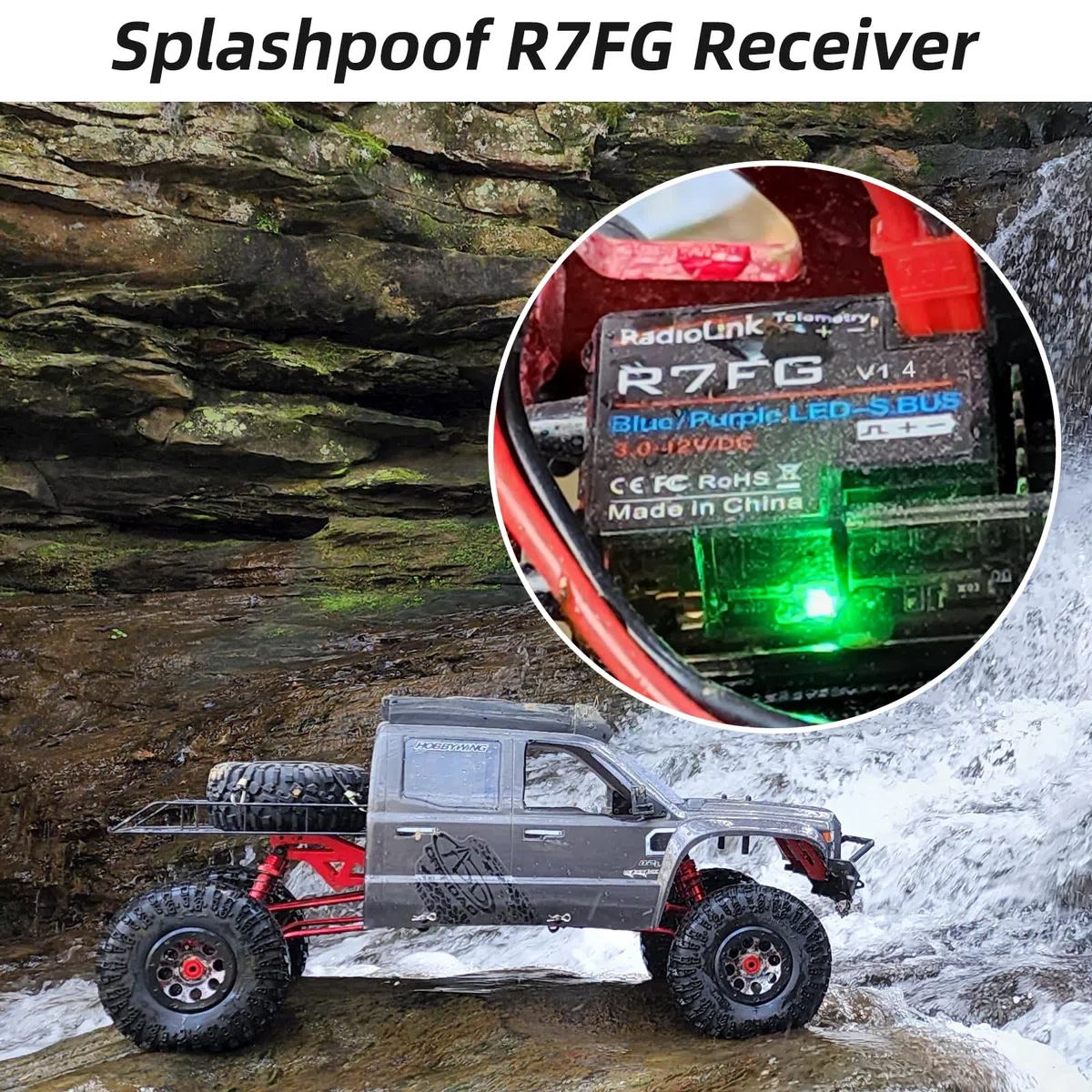 Radiolink 2.4Ghz R7FG Ricevitore giroscopico a 7 canali con telemetria di tensione Controllo a lungo raggio, RC Crawler di controllo radio per barche per auto RC6GS V3/RC4GS V3/T8FB/T8S/RC8X/T16D/T12D