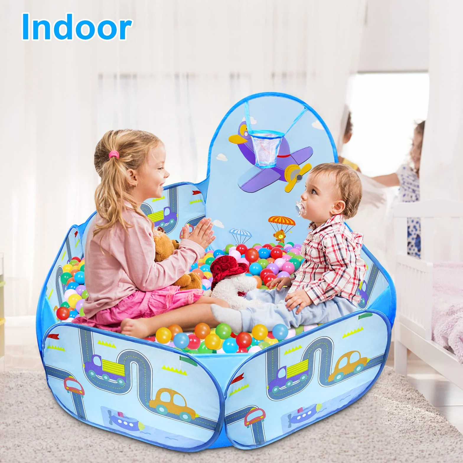 MAIKEHIGH Piscina di Palline per Bambini, Piscinetta da Gioco Pieghevole Pop-up con Cerchio da Basket, Regalo per Ragazzi Ragazze Regalo di Natale (Palline Non Incluse)