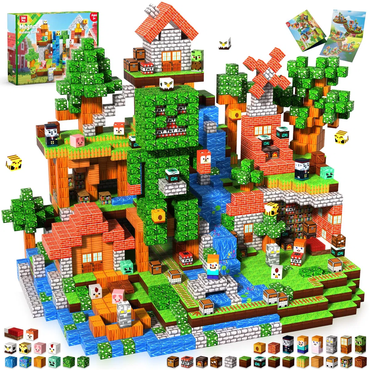 Goody King Blocchi Magnetici 300 Pezzi - Tema Biblioteca nella Foresta con Animali e Strada - Gioco di Costruzioni Magnetiche per Bambini- Giocattolo Montessori 3-9 Anni - Regalo STEM per Bambini