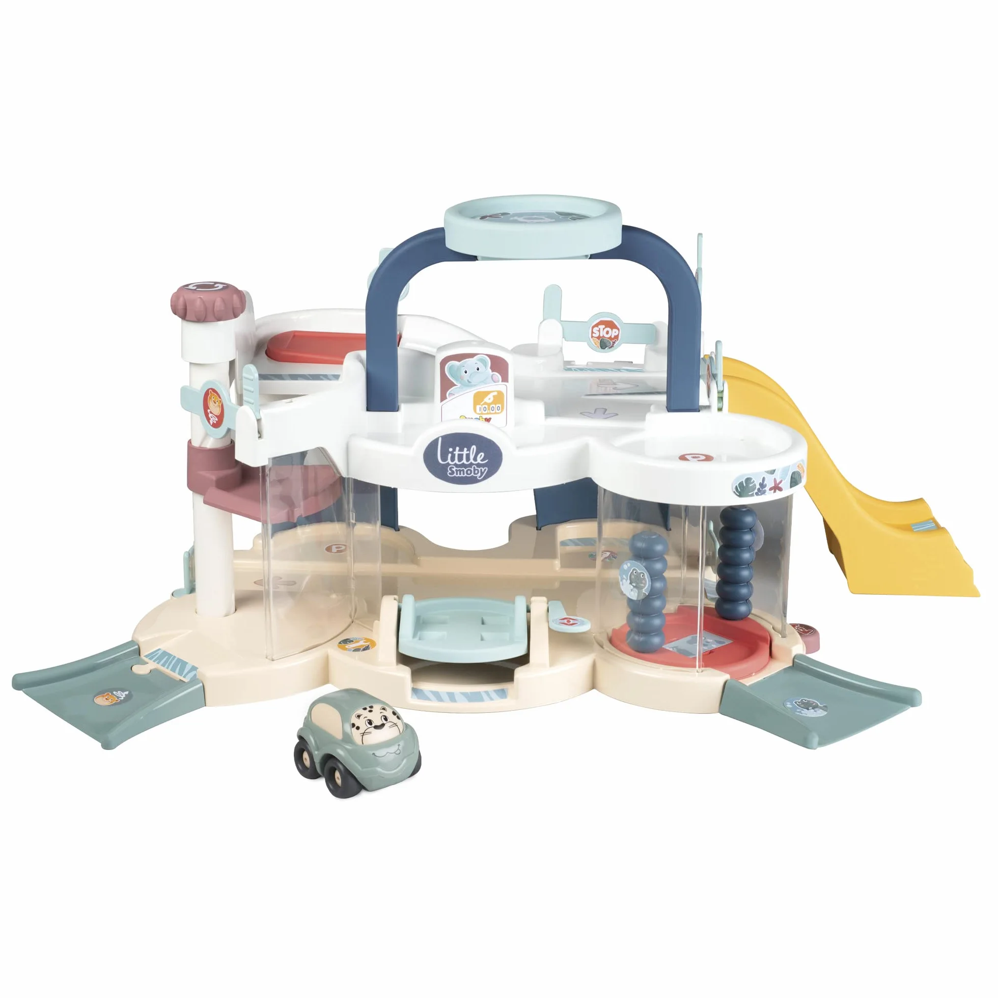 Smoby Little Smoby Primo Garage, 7600140202, +18 Mesi, Tante Attività per i Piccoli, un'Auto Inclusa