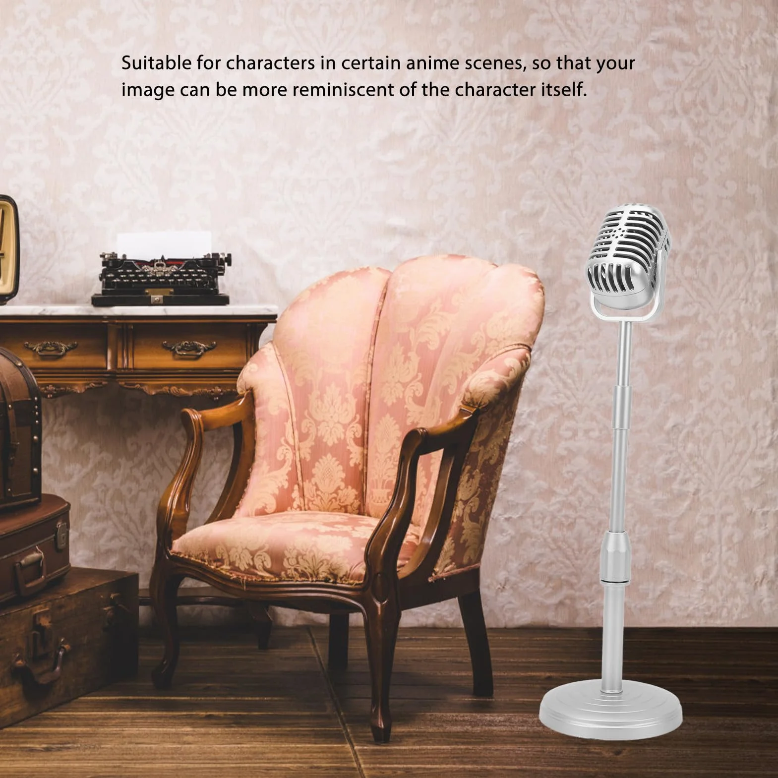 Fockety Finto microfono d'epoca con supporto, microfono retrò portatile in ABS, decorazione microfonica antica in stile retrò classico per il gioco di ruolo del costume di decorazione