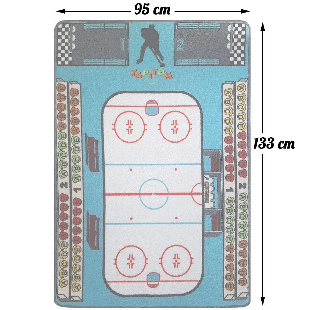 Tappeto da hockey per bambini - 95 x 133 cm | Tappetini da gioco per pista di pattinaggio | Tappetino per bambini Universo hockey su ghiaccio | Antiscivolo, orlo | Norme CE