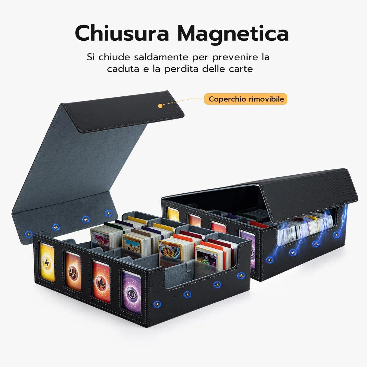 Box Porta Mazzo per Carte MTG Capacità di 2400+ Carte con 12 Divisori & 8 Supporti per Carte, Magnetic Flip Deck Box per le Carte di Magic Commander TCG (Nero)