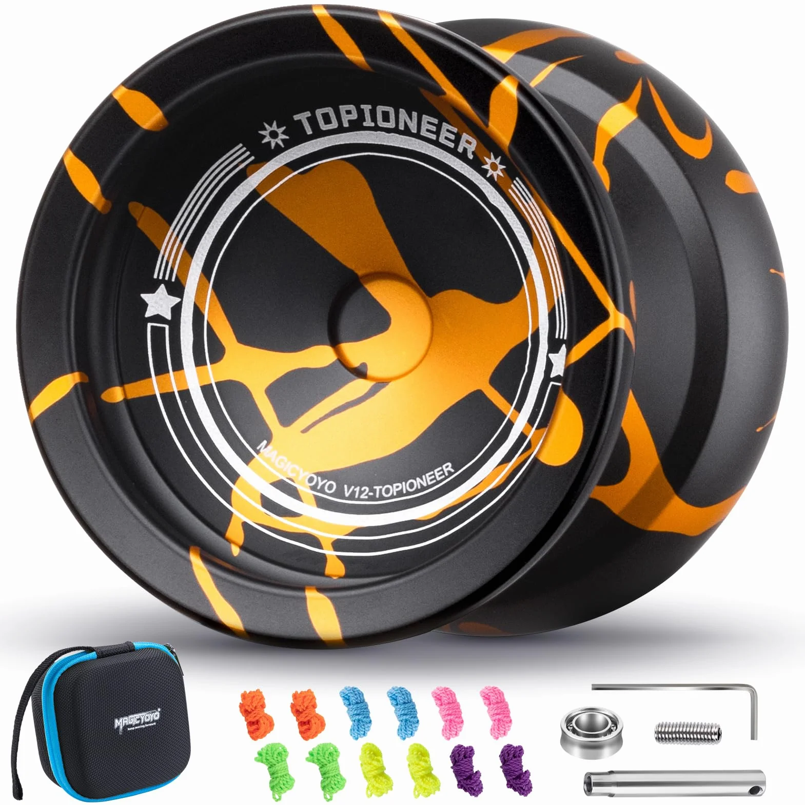 Yoyo V12 Yoyo professionale per principianti e giocatori avanzati, doppio scopo in metallo reattivo e non reattivo, in lega di alluminio resistente trucchi