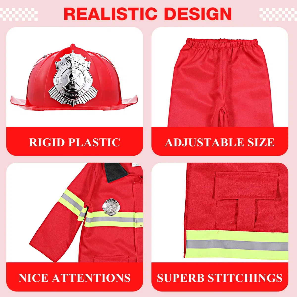 Costume da Pompiere per Bambini Capo dei Pompieri Cosplay Gioco di Ruolo Accessori per Giocattoli