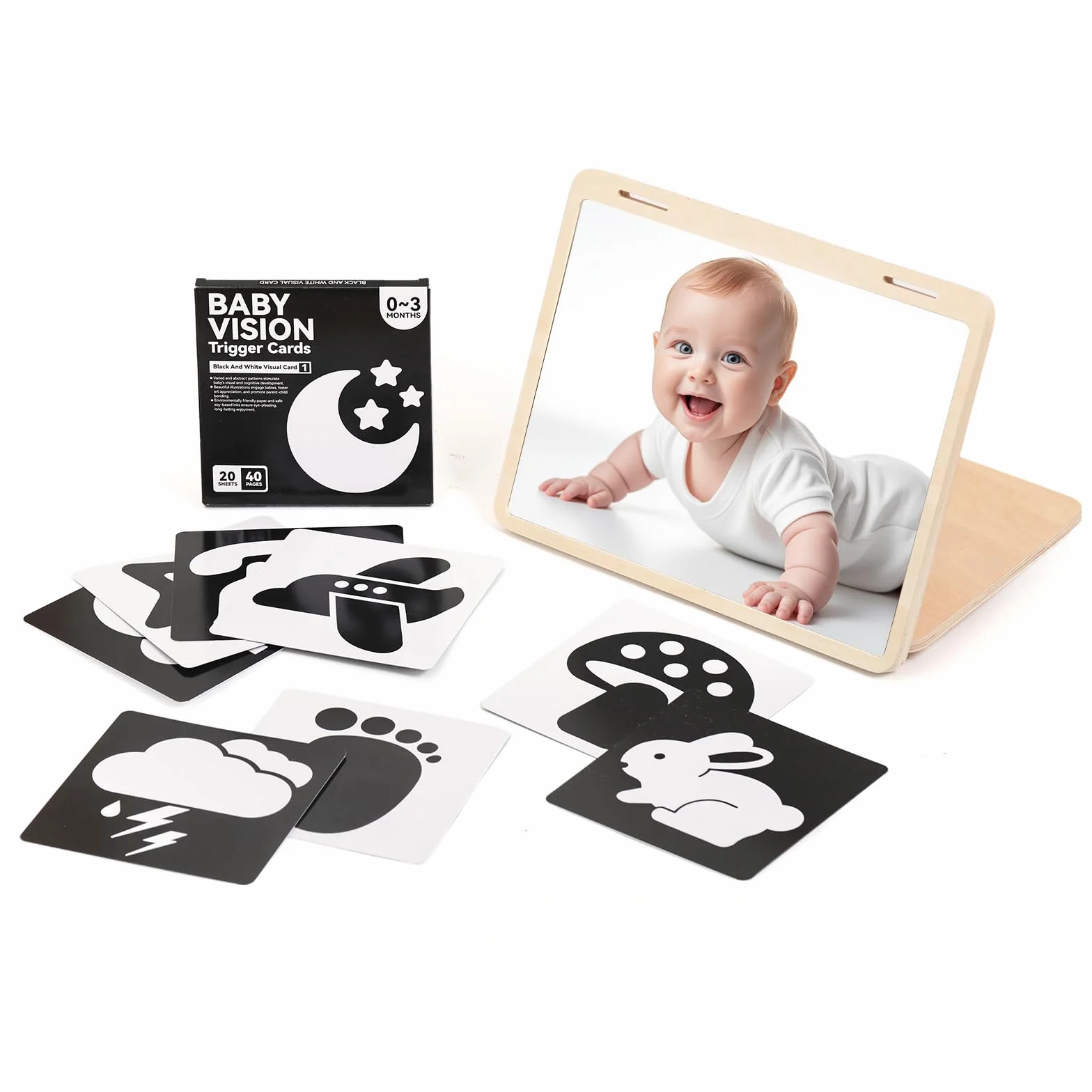 WOODEN TEETHER Giocattolo per bambini Montessori - specchio in legno per neonati 0-12 mesi regalo Neonato