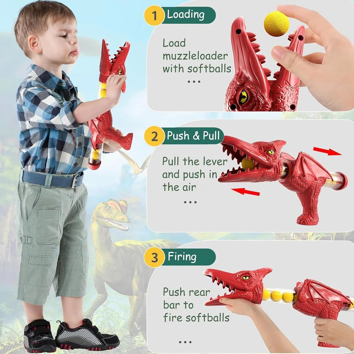 NMM Movimento Dinosauro Con Spray Tiro al Bersaglio - Include 2 Pistole e 72 Proiettili - Regalo per Ragazzi e Ragazze 5-9+ Anni - Natale e Compleanno