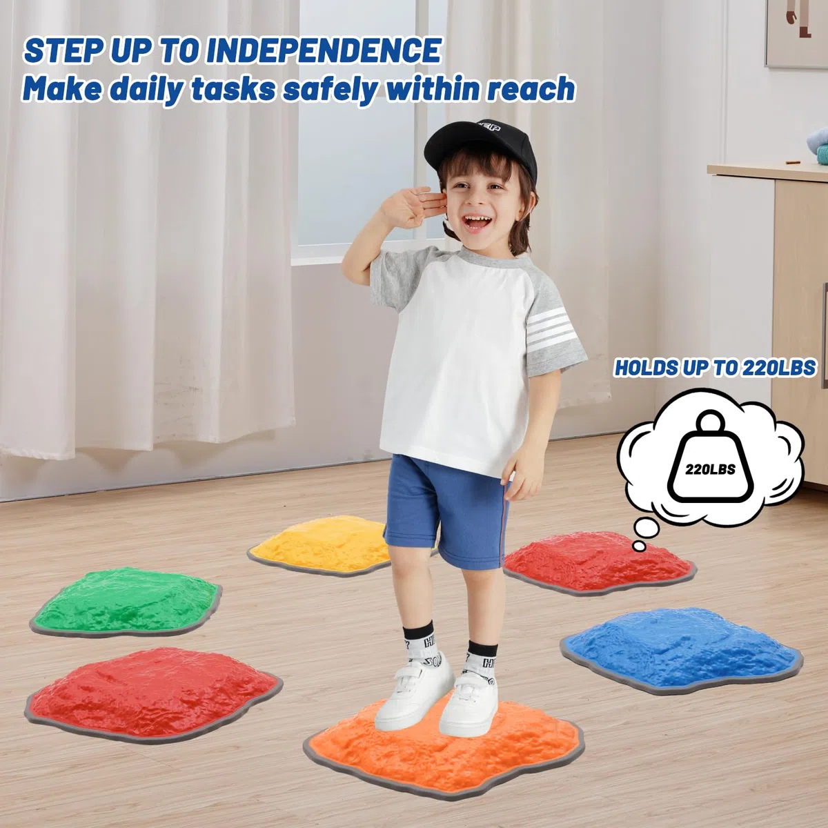6 Pezzi Pietre di Bilanciamento Bambini,Psicomotricità Equilibrio Impilabili Antiscivolo,Percorsi Ostacoli Bambini per Interni ed Esterni,Promuove la Coordinazione dell'Equilibrio e la Forza