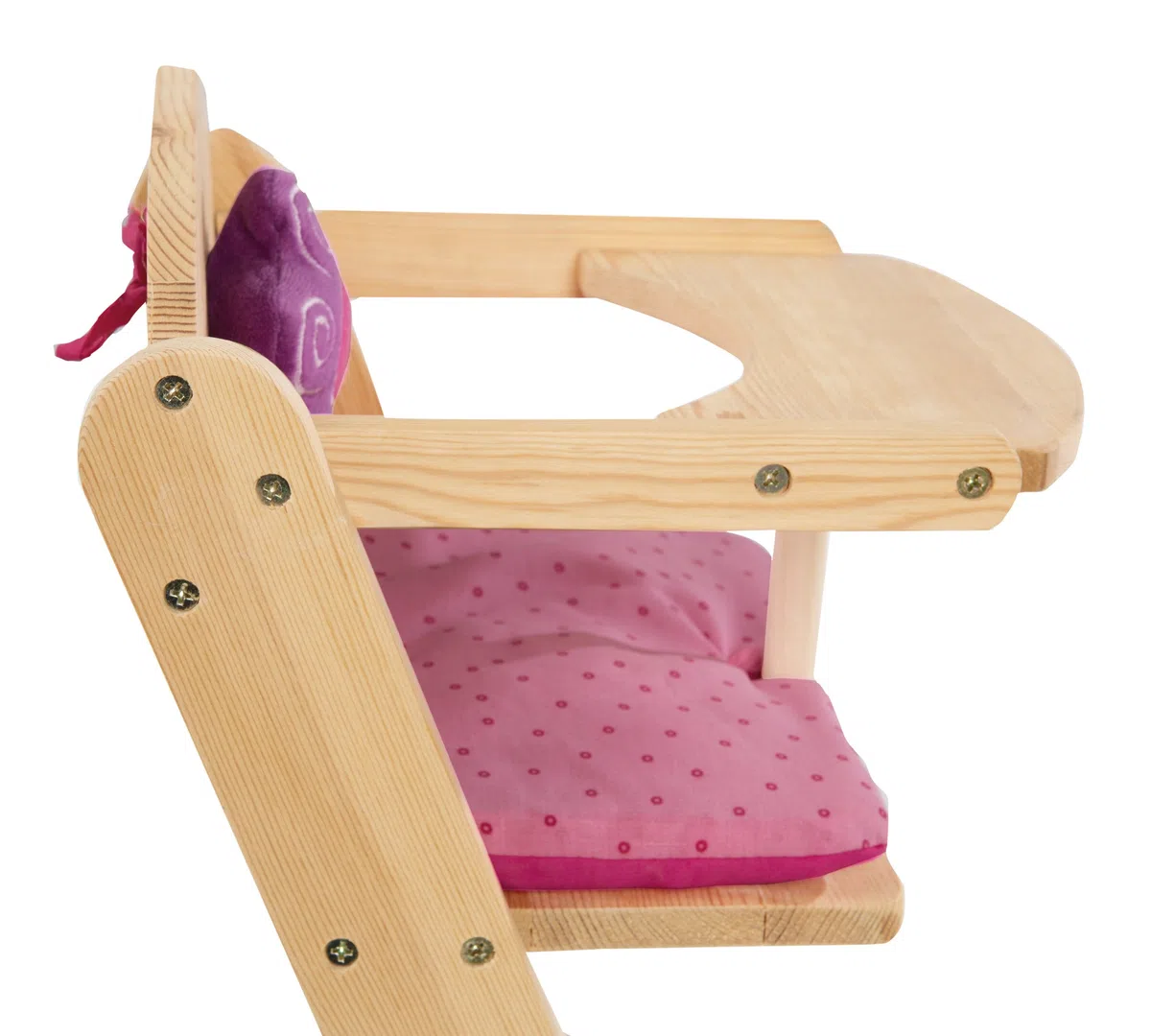 roba Seggiolone per Bambole Happy Fee, con Fiore, Legno Naturale, Cuscino Rosa