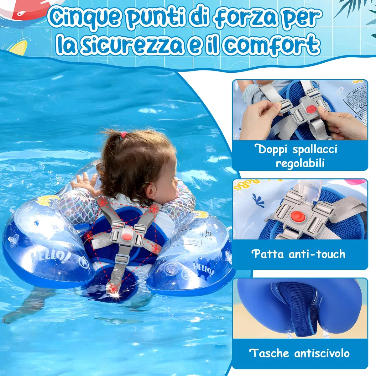 YOOHBERRYS Salvagente Neonato, Ciambella Neonato Mare, Anello Galleggiante per Bambini con Parasole SPF 50+, Salvagente Galleggiante per bambini da 6 a 36 mesi