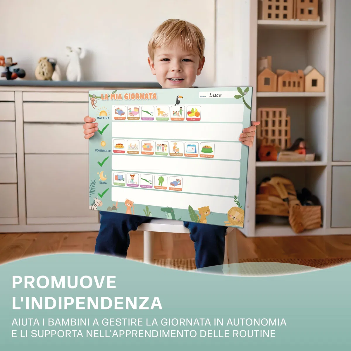 Calendario giornaliero per bambini - Lavagna magnetica Montessori dal design simpatico con 160 magneti e penna - Giochi educativi dai 3 anni - Calendario per bambini