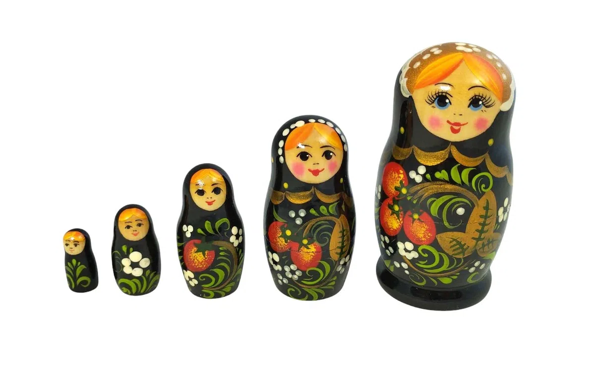 Matrioska Matrioska Babushka 11 cm di altezza - 5 bambole in legno - Rukauf Rossijanotchka - Diversi motivi