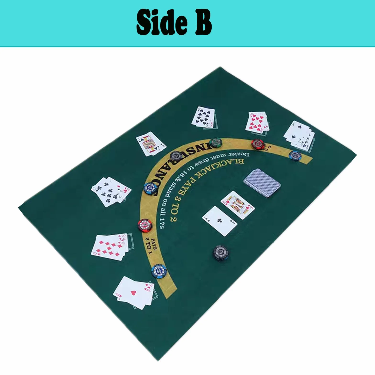 Tappetino da poker per tavolo da poker, motivo poker, double face, in feltro, 60 x 90 cm (A)