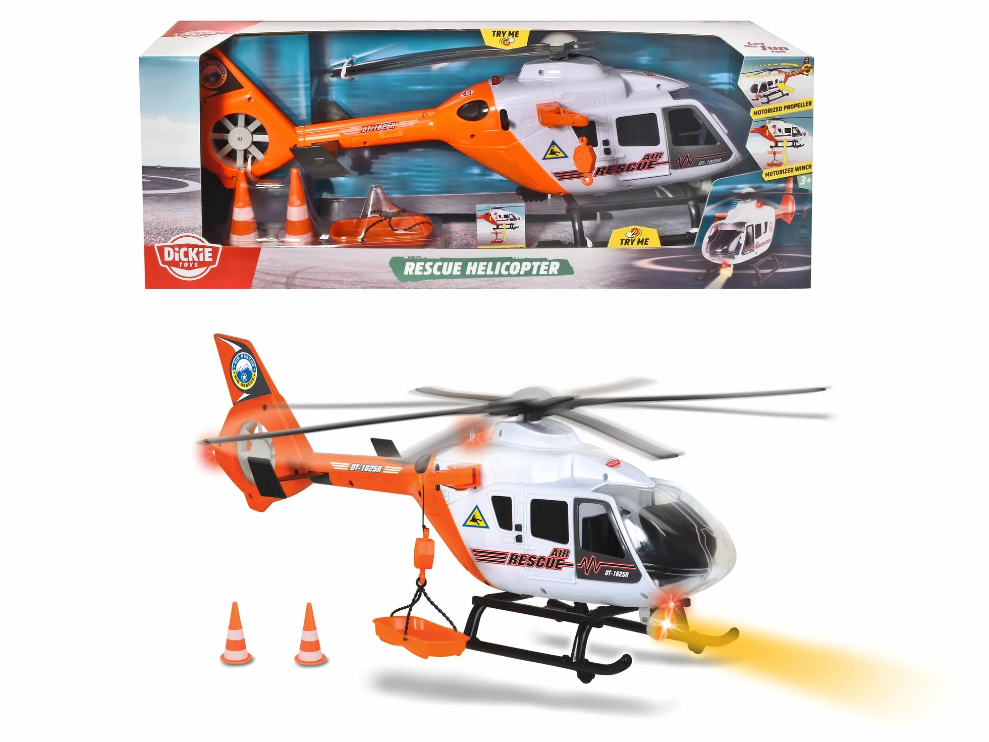 Dickie Toys Elicottero di Salvataggio con Luce e Suono, rotore Girevole, argano a Fune, 64 cm