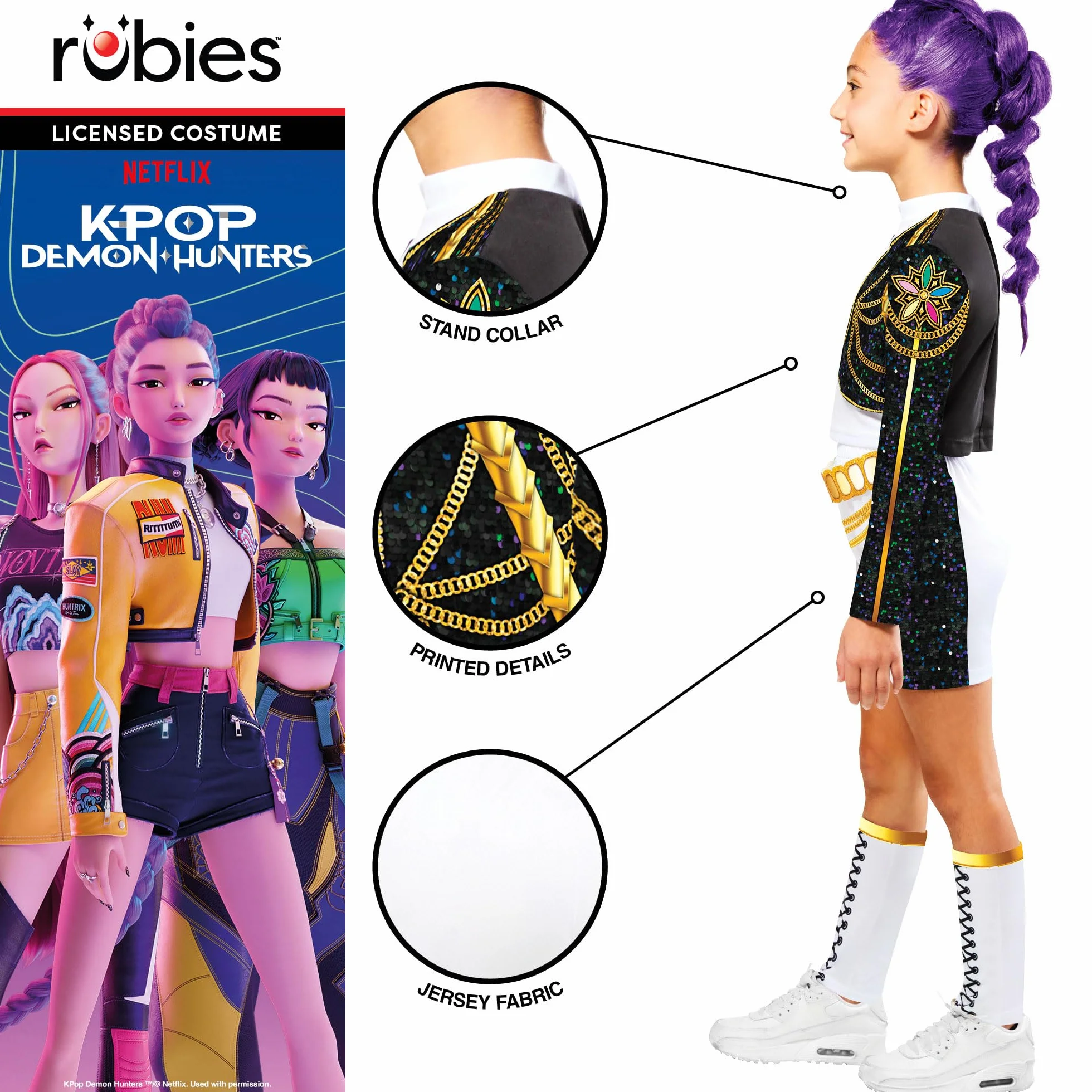 Rubies Official Netflix K-Pop Demon Hunters Rumi Golden Hybrid Child Costume, Kids Fancy Dress