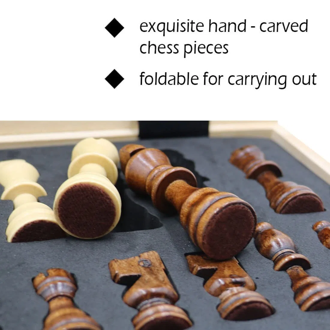 Icegrey Scacchiera in Legno Pieghevole Giochi Tradizionali Stoccaggio Portatile Set di Scacchi Internazionali per Viaggio Gioco da Tavolo per Adulti Bambini 40x40cm
