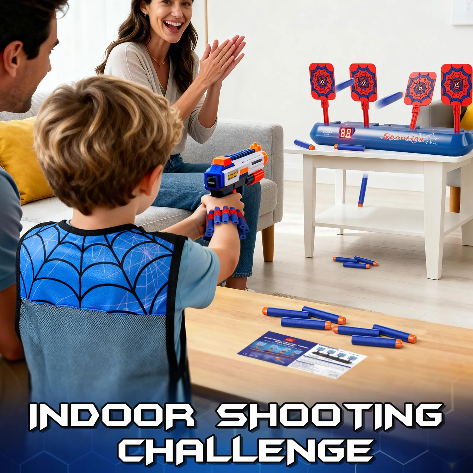 Lehoo Castle Bersaglio Nerf, Tiro al Bersaglio Bambini con Pistola Giocattolo, Gilet tattico, Regalo di Natale, Spider Giochi Bambino 5 6 7 8 9 Anni