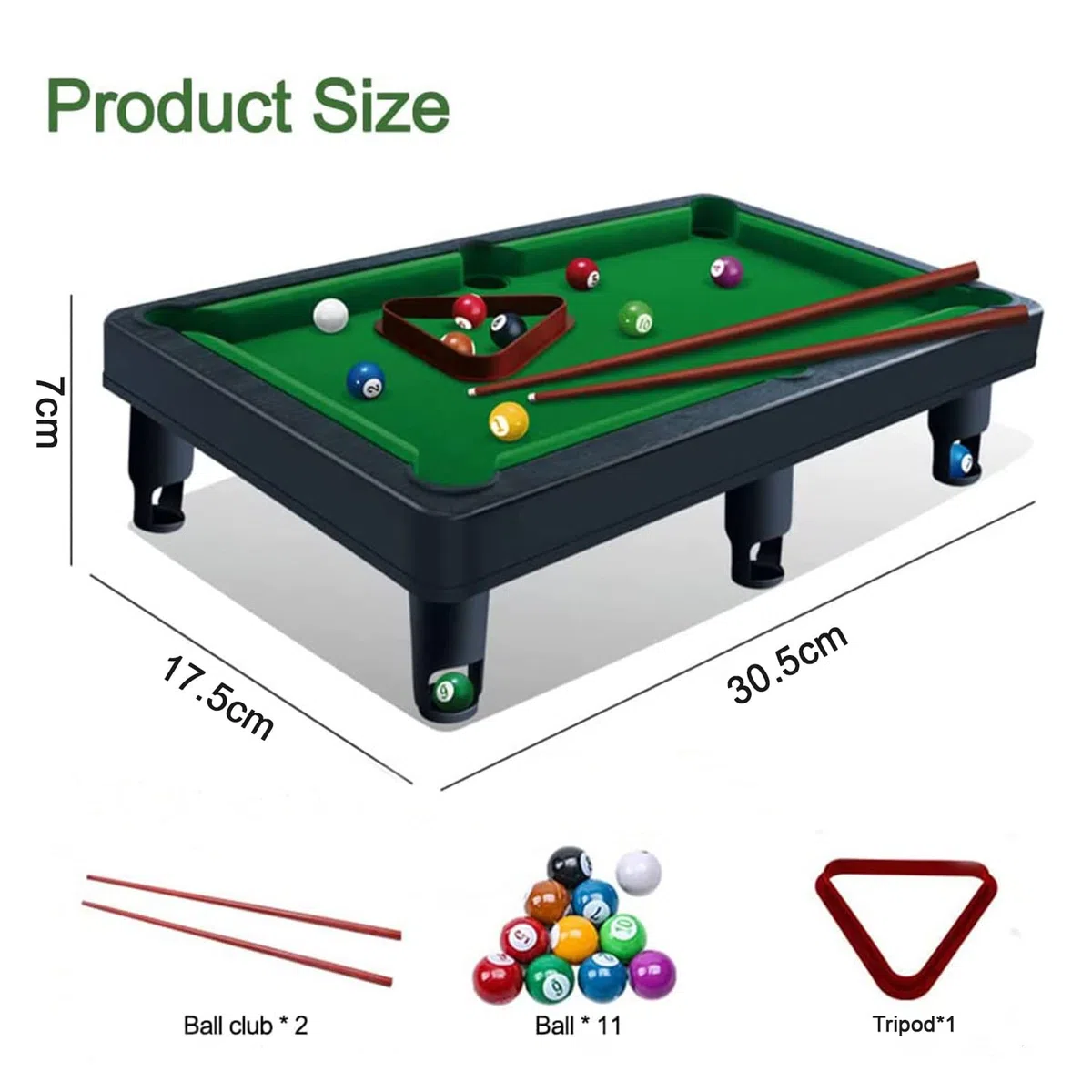 YumSur Mini Pool Table Game,Billiards Table Pool Table Set 11 Balls 2 Cues and 1 Triangle,Portable Games Table Game,Stress Relief Tabletop Snooker Game Set Kids and Adults,GREEN